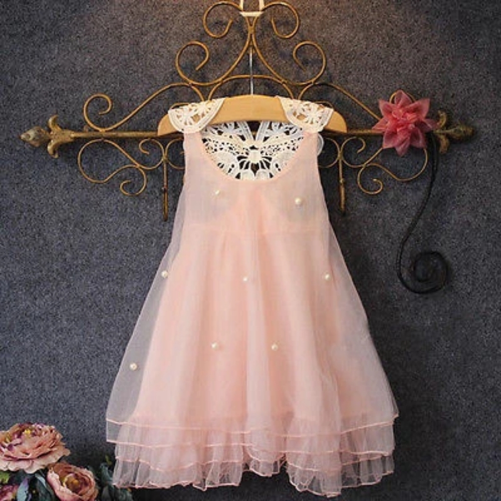 NWT Pink Tulle Pearl & Lace Dress Size 2-3T